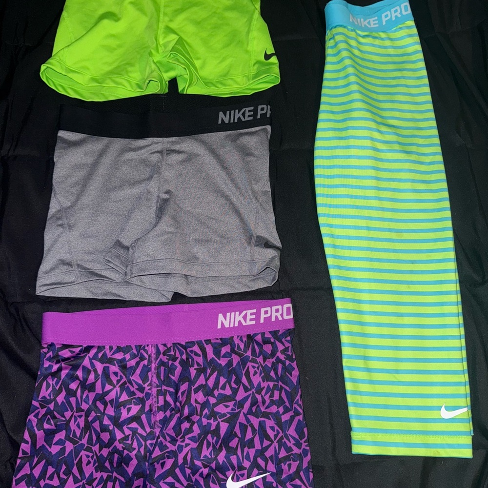 Nike Women's Athletic Shorts and Leggings Set - Green, Gray, Purple